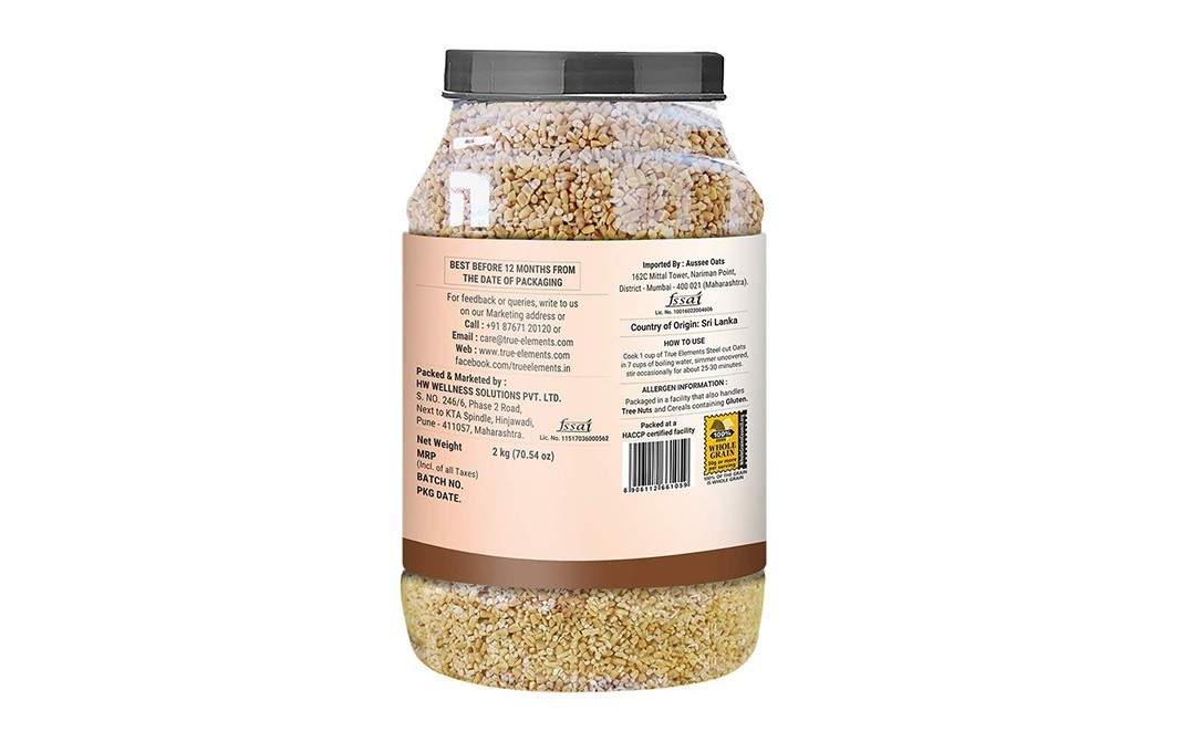 True Elements Steel Cuts Oats Gluten-free   Plastic Jar  2 kilogram